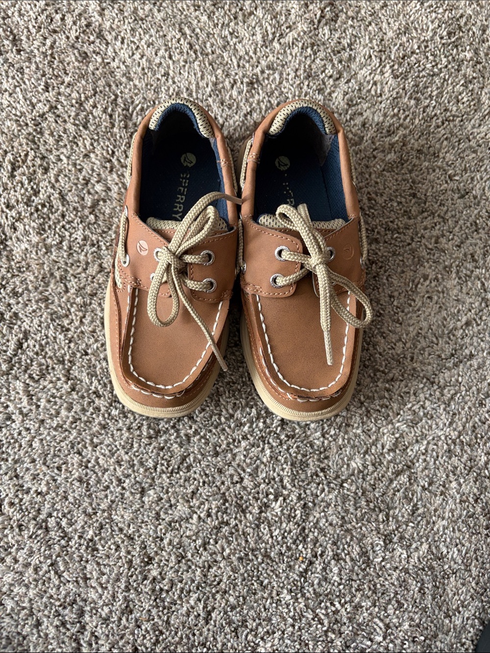 Sperry Kids Tan Leather Moccasin Boat Shoes with Beige Laces